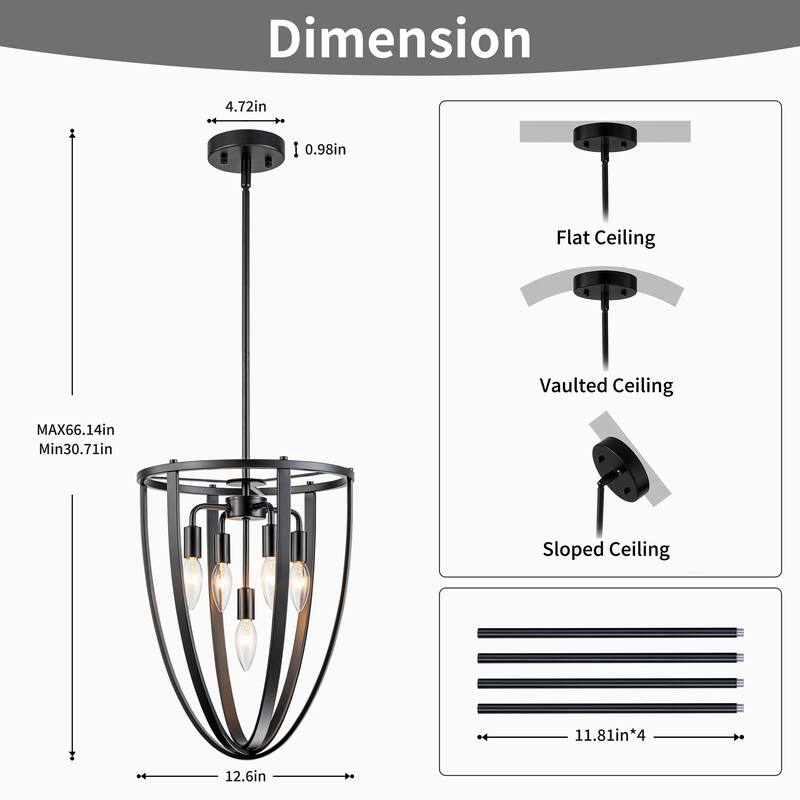 Starsky Farmhouse Industrial 5-Light 12in. Geometric Cone Chandelier