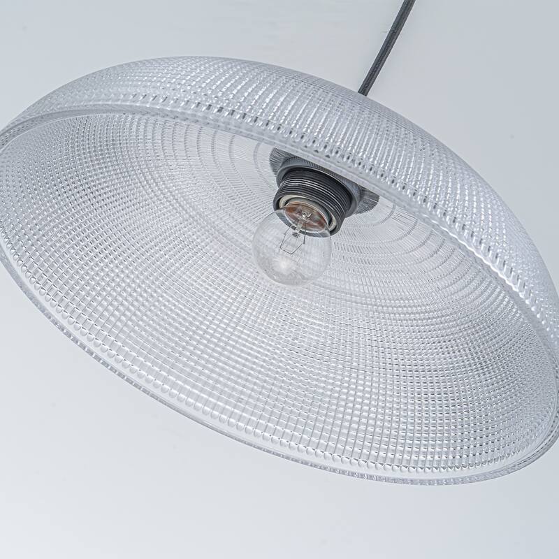 1-Light Matte Black Dome Pendant Textured Glass Kitchen Island Lights for Dining Room