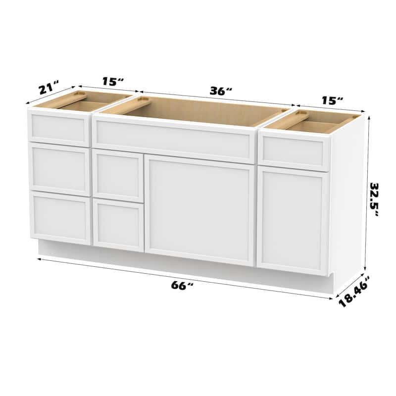 Vanity Art 66" Birch Freestanding Bathroom Vanity Cabinet without Top