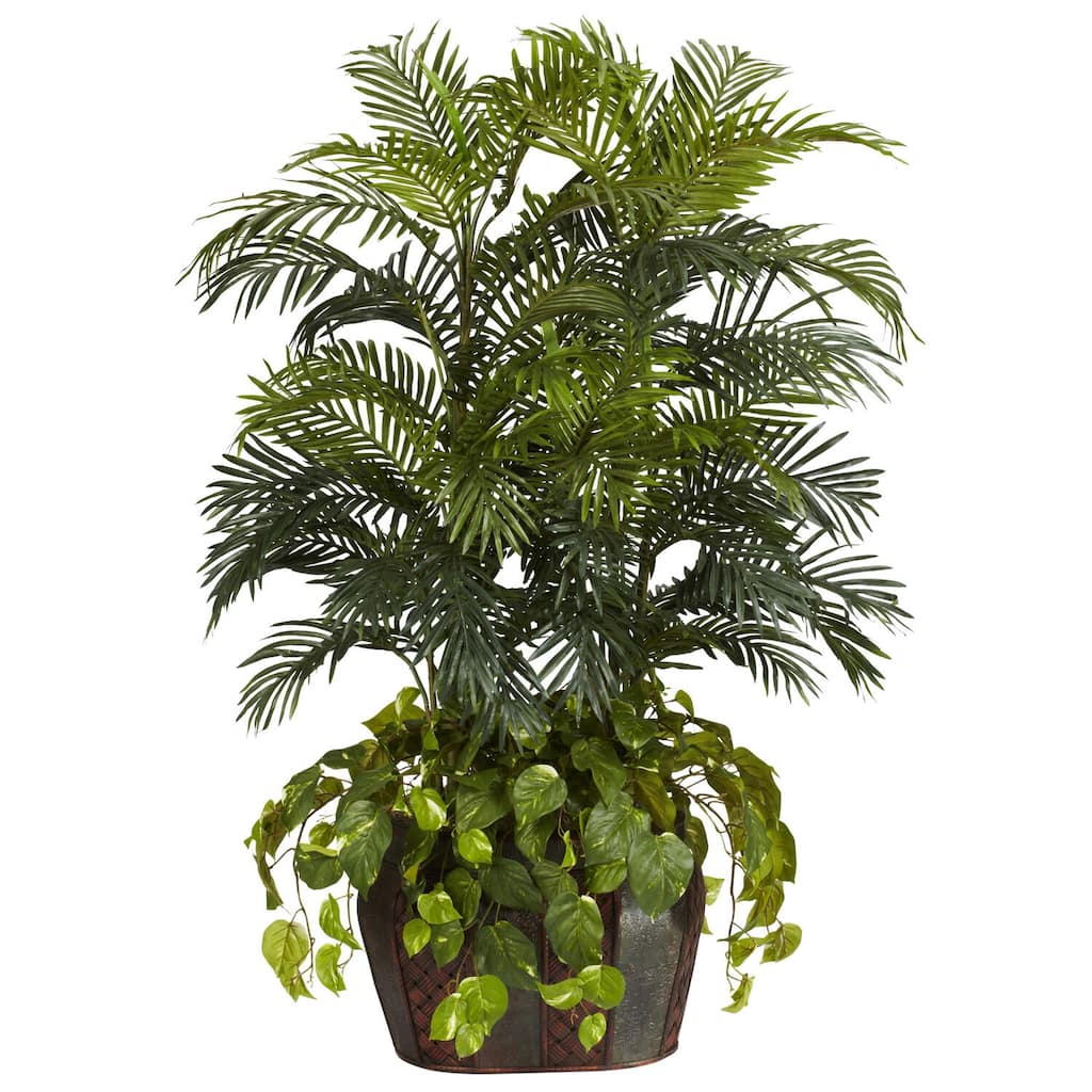 Tall Pothos Plant Arrangement - 4.5Ft Tropical Decor with Brown Vase - Home Office Living Room Plants - 4.5ft.