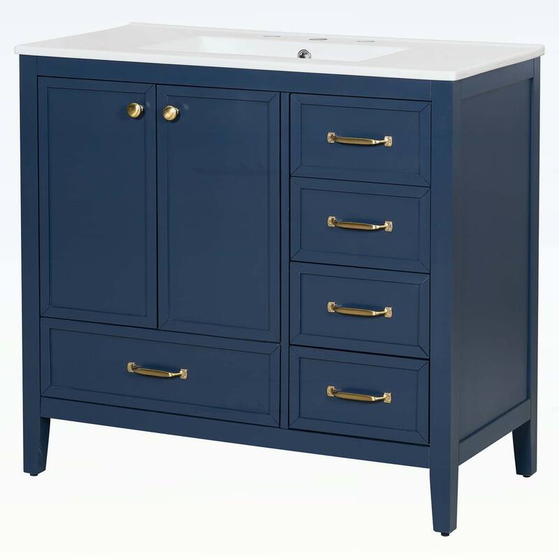 36-Inch Bathroom Vanity with Soft-Closing Drawers,Ceramic Sink,and Wood Frame