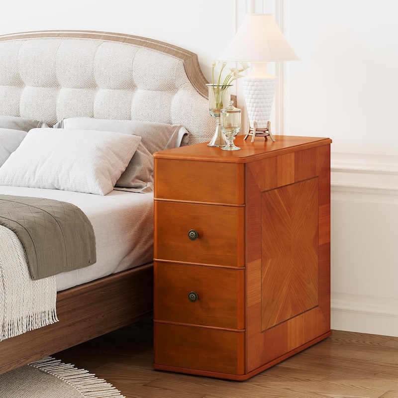 Vintage End Side Table with 2 Drawers, Bedside Nightstand