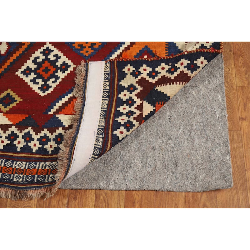 Geometric Kilim Qashqai Persian Vintage Area Rug Handmade Wool Carpet - 5'5" x 8'0"