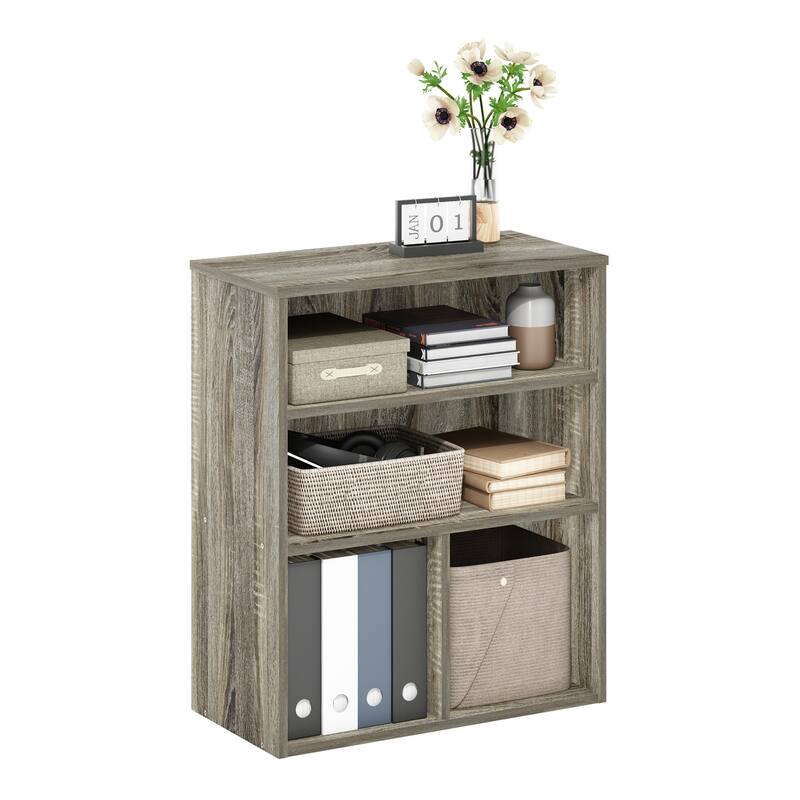 28.1 in. Tall French Oak Gray Wood 3-Shelf Bookcase