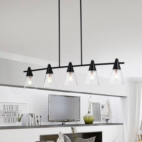 Mooncheeks 10 Inch Modern-Contemporary Style Matte Black Finish Ceiling Pendant Lighted Chandelier 5-Light - N/A