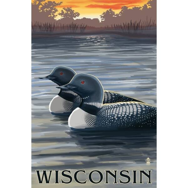 WI - Loons at Sunset - LP Artwork (100% Cotton Towel Absorbent) - Bed ...