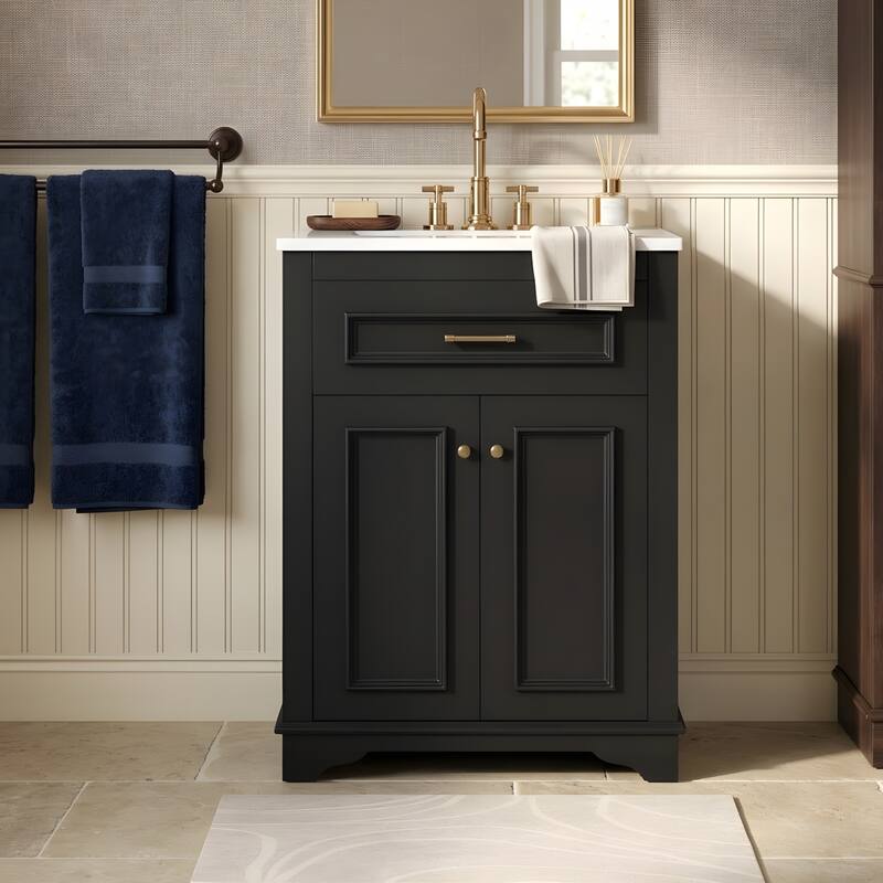 24" Bathroom Vanity with Integrated Ceramic Sink, Bathroom Cabinet with 2 Doors