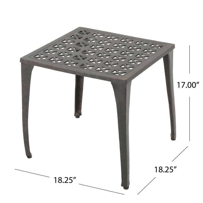 Roomfitters Outdoor 19" Cast Aluminum Side Table with Lattice Design, Patio Accent Table, Bronze