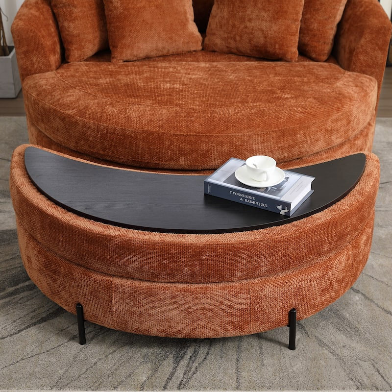 Modern Sofa Chair Round Accent Barrel Chair With 5 Pillows and Storage Ottoman