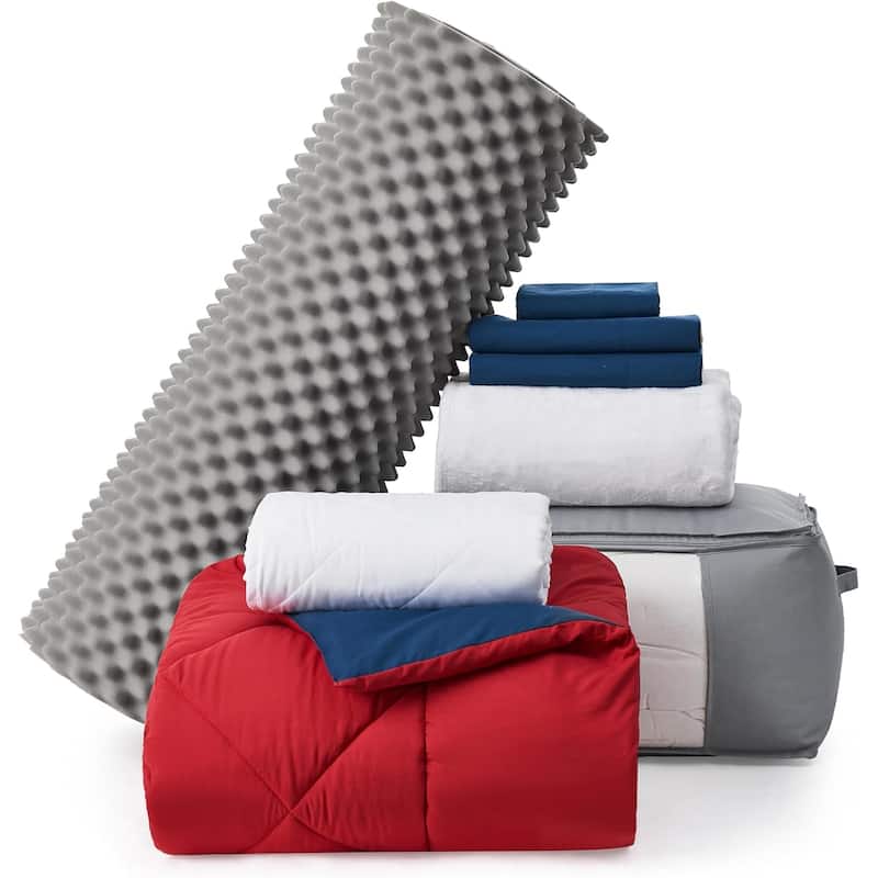 Basic Necessities - Twin XL College Bedding Package - Cherry Red / Nightfall Navy Color Set - Twin XL