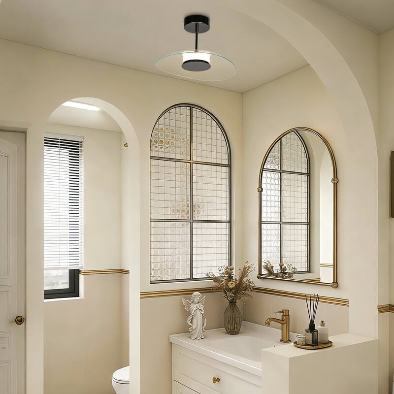 Modern LED 1-Light Chandelier Glass Semi-Flush Mount Ceiling Lights - D14.2" x H8.3"