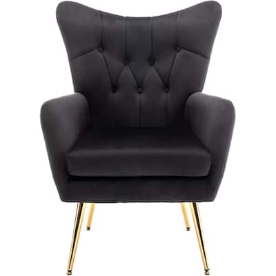 Modern Chic Mid-Century Velvet Accent Armchair Button-Tufted Wingback Design with Gold Flared Legs