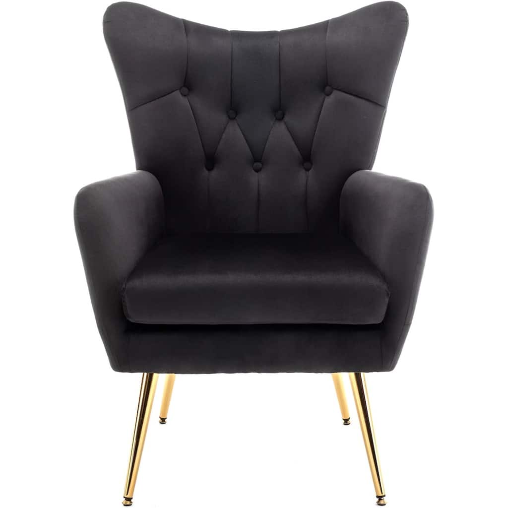 Modern Chic Mid-Century Velvet Accent Armchair Button-Tufted Wingback Design with Gold Flared Legs