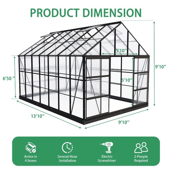 Cozywor Outdoors Walk-in Aluminum Greenhouses with 4 Roof Vent