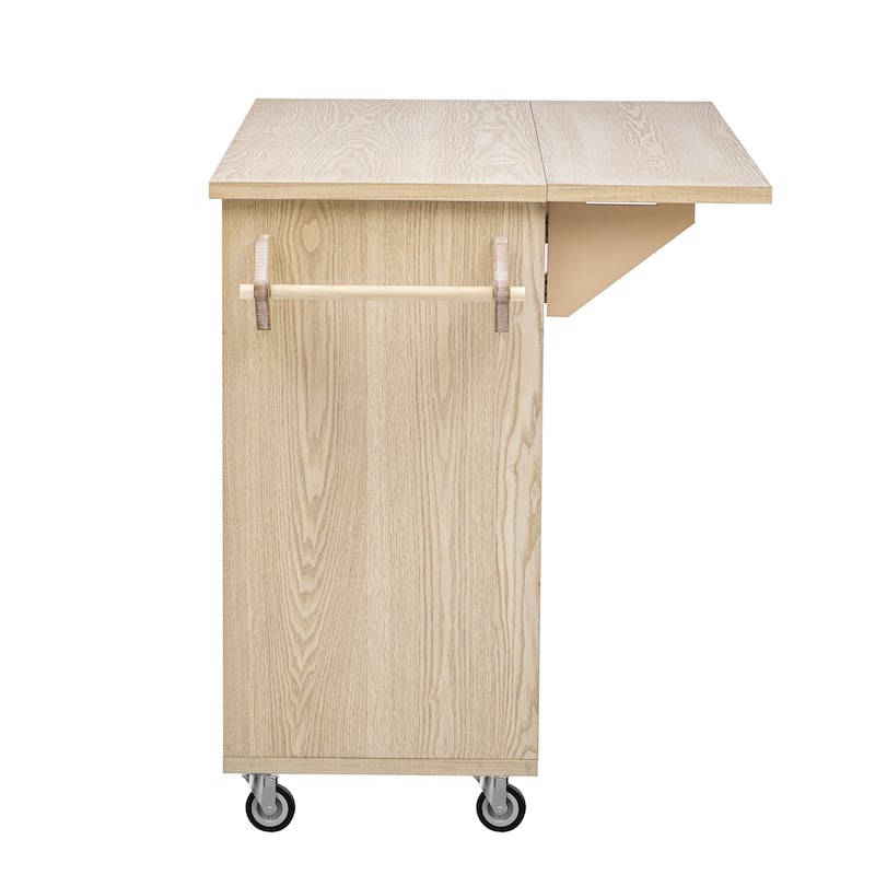 51.2" Wood Rolling Kitchen Island w/ Drop Leaf, Internal Storage Rack