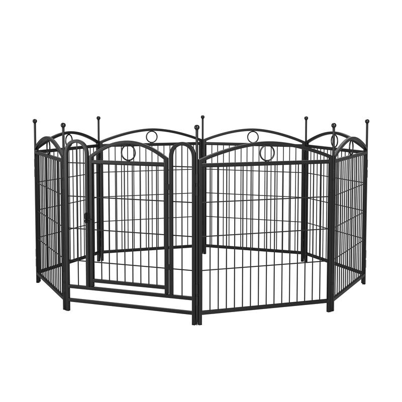 Black Iron Dog Fence Outdoor Pen Modular Rust-Resistant Design - 52” L x 52” W x 32” H