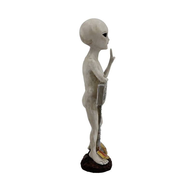 Alien with Welcome Sign Outdoor Garden Statue - 17"