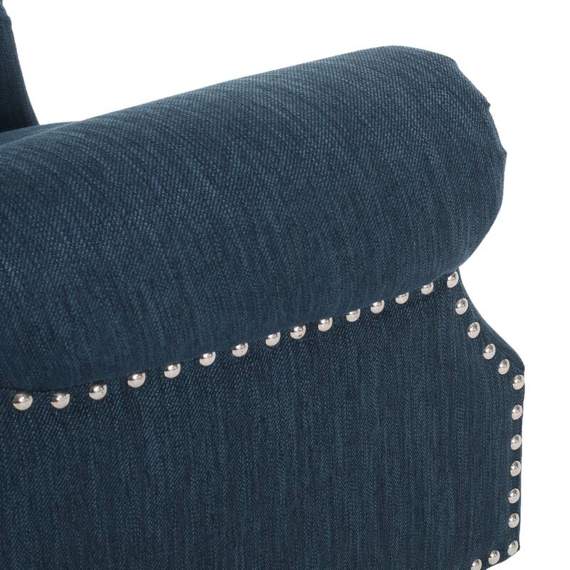 Classic Curled Arm Single Sofa Chair, Tufted Wide Back Recliner with Retractable Footrest Accent Chair with Rivet Trim&Wood Legs