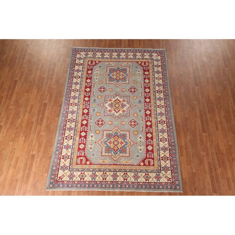 Kazak Area Rug Hand-Knotted Wool Carpet - 6'9" x 9'8"