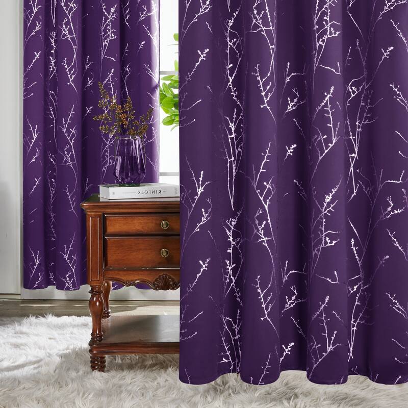Deconovo Blackout Silver Tree Twigs Curtains(2 Panel)