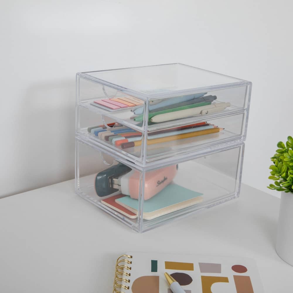 Martha Stewart Set of 2 Plastic Desktop Storage Boxes - 1 Single Drawer - 1 Double Drawer