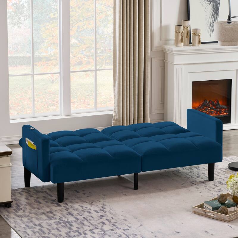 Velvet Futon Couch Sofa Lounge Sofa with Adjustable Backrest, Convertible Folding Sofa Bed Sleeper Sofa