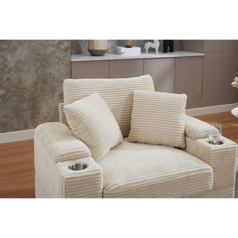 Corduroy Sofa Sets with Ottoman, Handrail Storage and Cup Holders