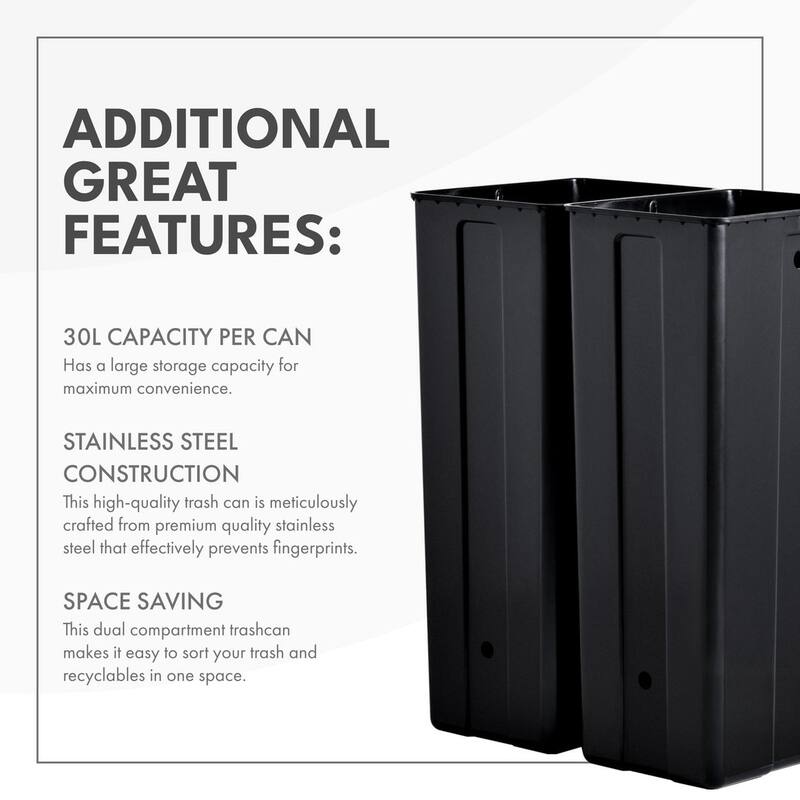 Stainless Steel Step Trash Can - 16 Gallon Garbage Bin with Soft Close Lid - Dual Compartment Recycling Wastebasket