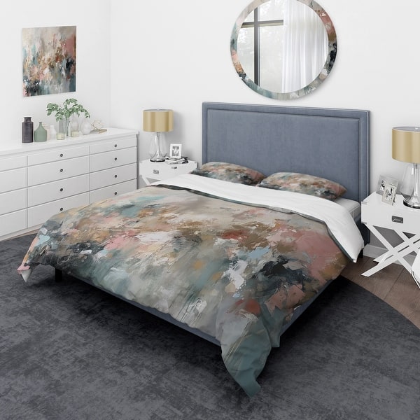 slide 2 of 7, Designart "Brushstroke Abstract Painting I" Cream Modern - Bedding Cover Set With Shams