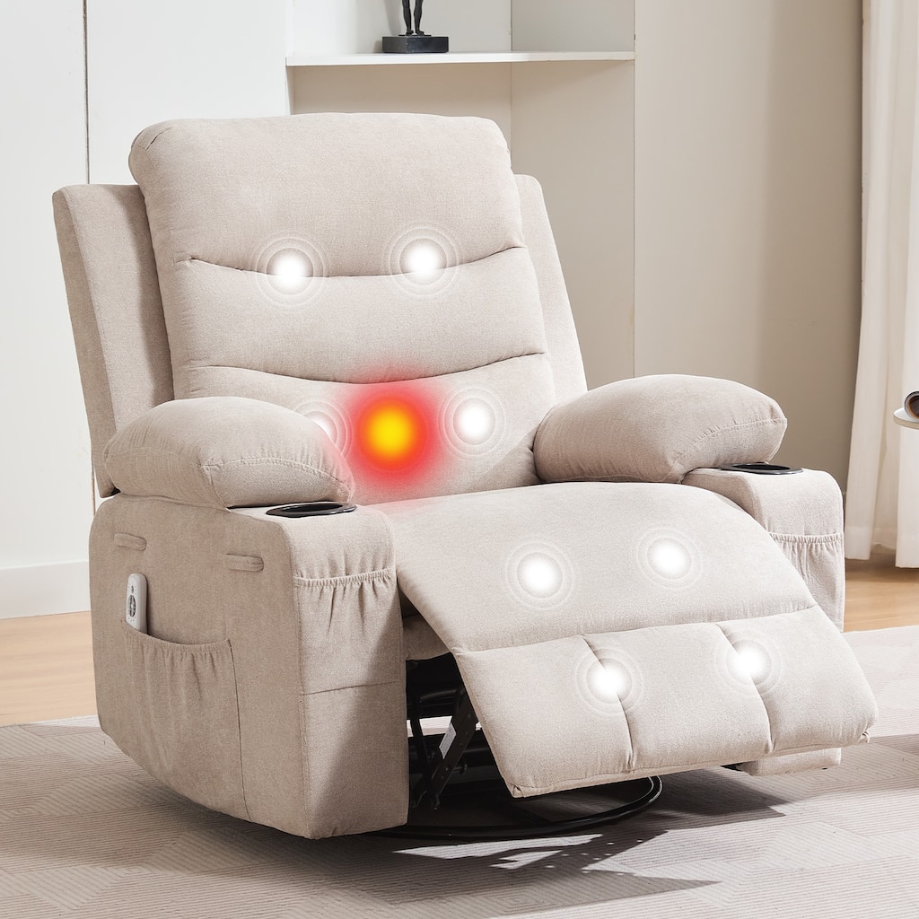 Swivel Rocker Recliner Chair with Massage and Heat, Oversized Reclining Sofa