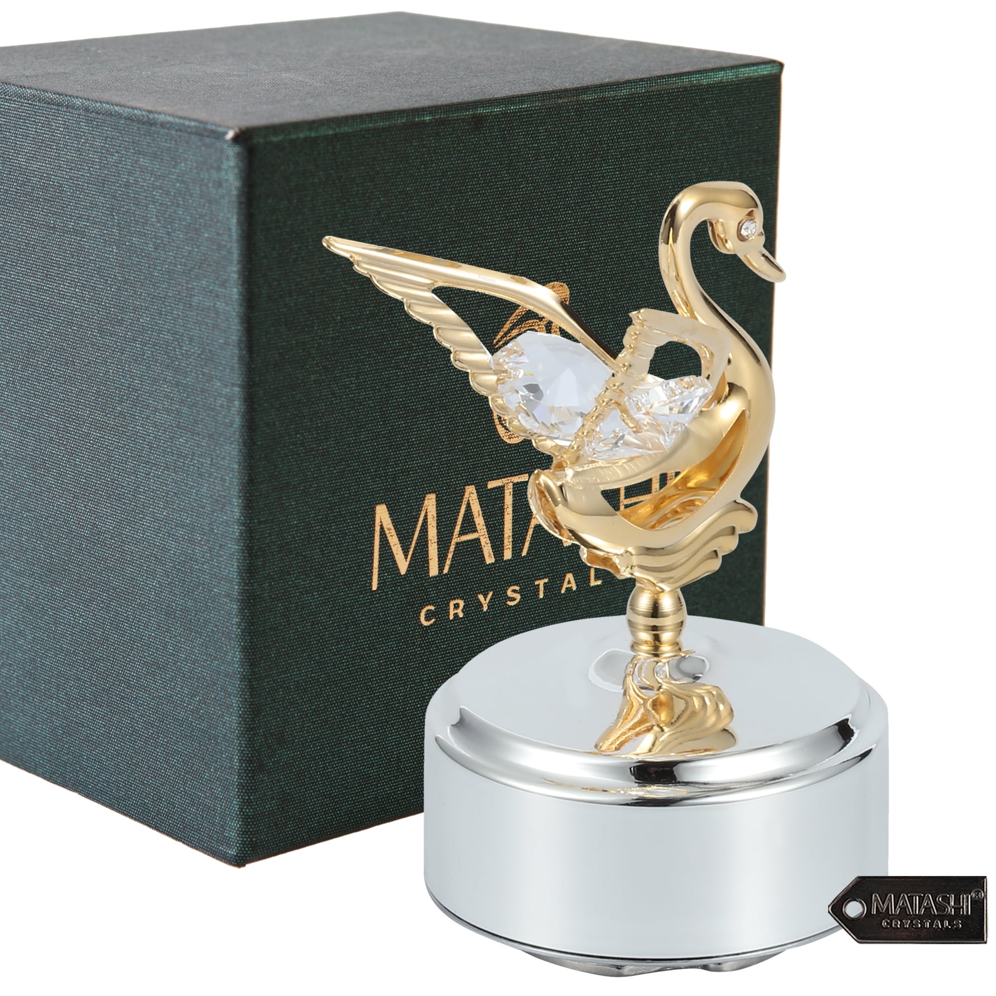 Matashi Home Decorative Showpiece 24k Gold Plated Music Box With Crystal Studded Swan Figurine Overstock 30264351