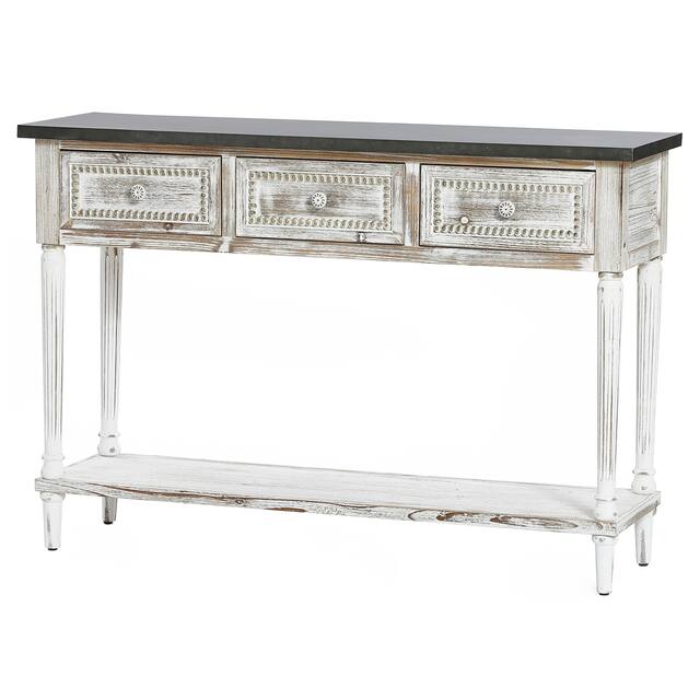 Farmhouse Distressed Wood and Metal 3-Drawer Console Table