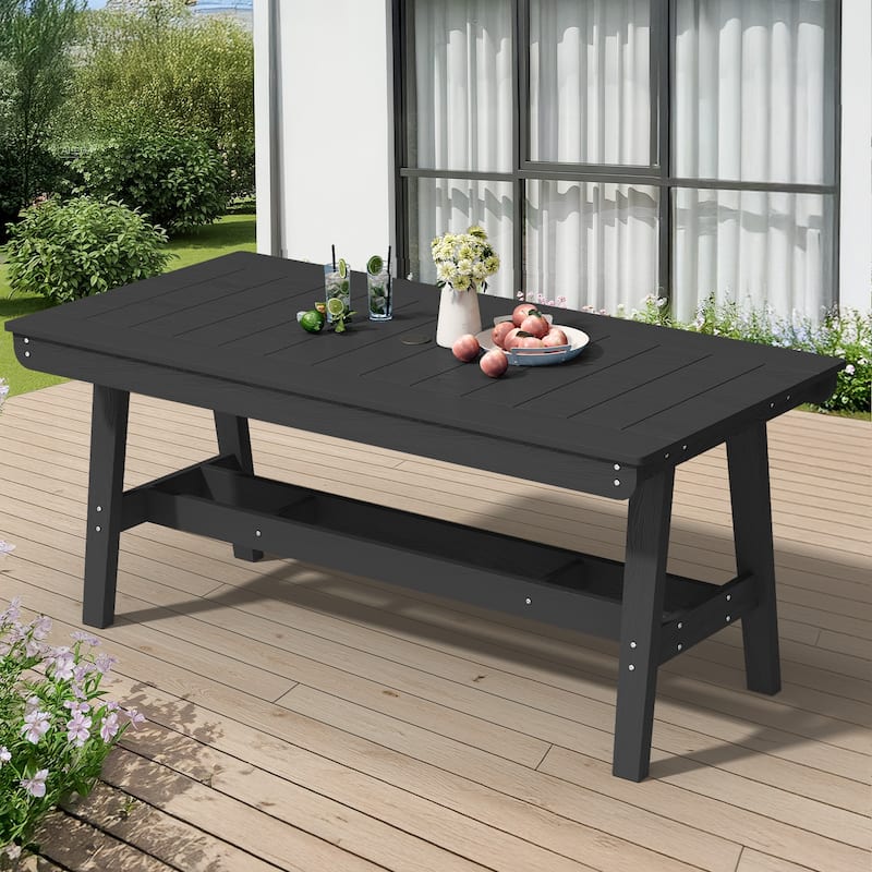 67.91in HDPE Rectangular Patio Dining Table with Umbrella Hole for 4 to 6 People - N/A