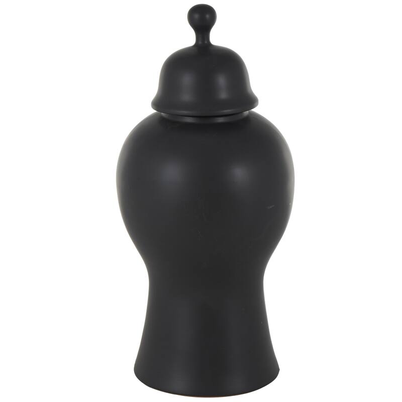Ceramic Rounded Hourglass Decorative Jars with Lid and Ball Knob - White or Black- Roche River Decor - Black