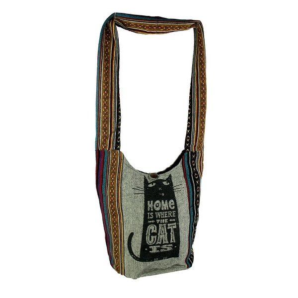 Cat Is Home Tribal Stripe Boho Cotton Crossbody Bag. Opens flyout.