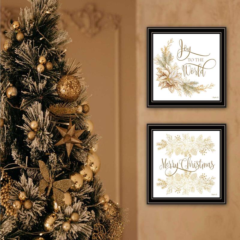 2-Piece Framed Wall Art Set - Golden Merry Christmas, Black Frame