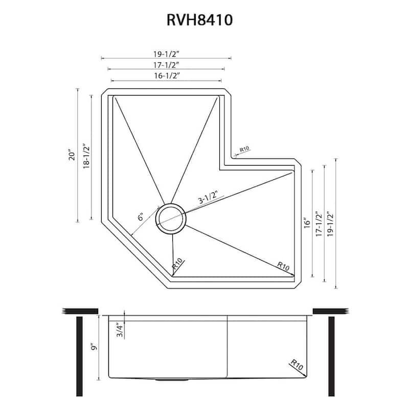 Ruvati Renato Corner Workstation Stainless Steel Undermount Kitchen Sink - RVH8410ST