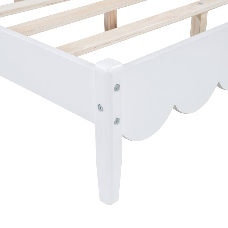 Wood Platform Bed Frame, Retro Style Bed with Rectangular Headboard