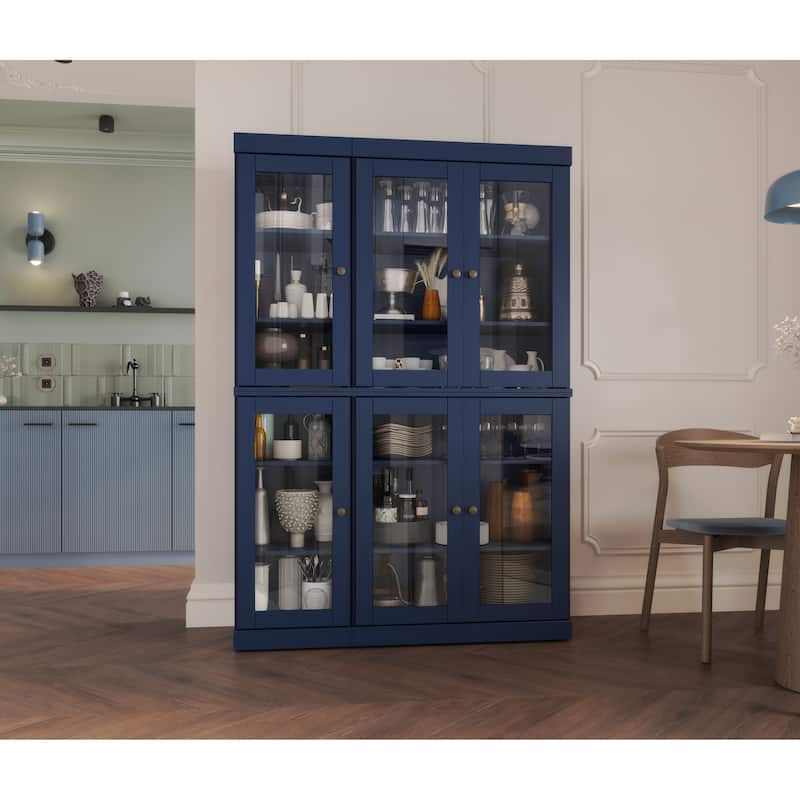 Palace Imports 100% Solid Wood 48.5" Pantry China Cabinet with Clear Glass Doors and Adjustable Shelves - Navy