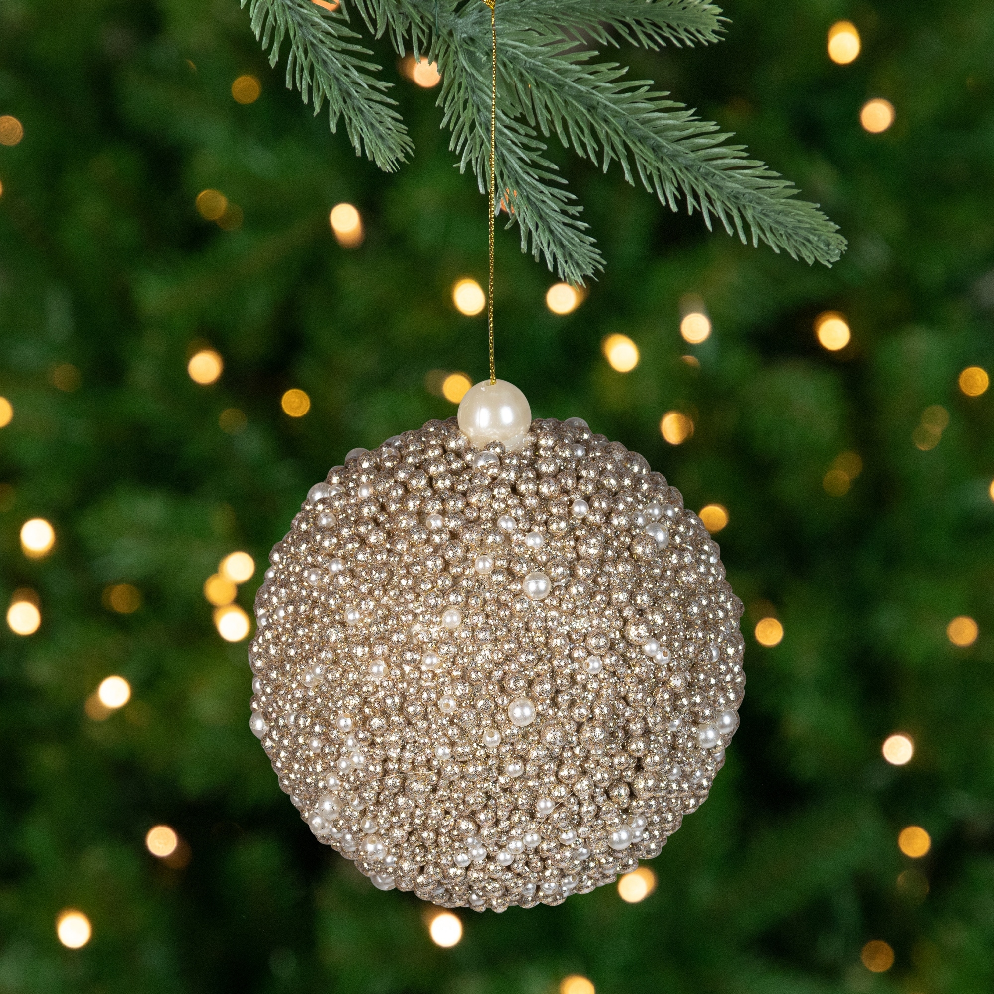 Glittered Beads Christmas Ball Ornament - 4" - Gold