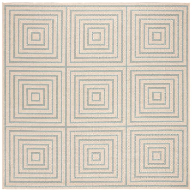 SAFAVIEH Linden Loris Indoor/ Outdoor Waterproof Patio Backyard Rug - 6'7" Square - Cream/Aqua