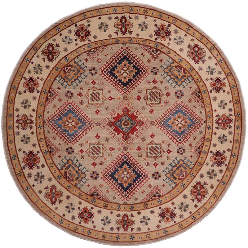 Southwestern Kazak Malik Light Blue/Beige Wool Round - 8'0'' x 8'0''