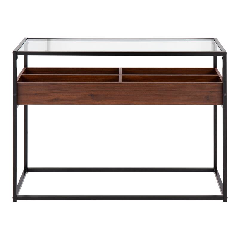 Display Console Table with Storage - Walnut Wood & Black Metal
