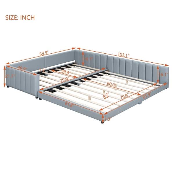 dimension image slide 1 of 2, Queen Size & Twin XL Size Upholstered Platform Bed, Mother & Child Bed, PU Leather, Gray