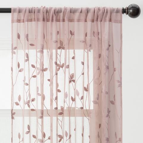 Chanasya Embroidered Vine Sheer Window Curtain Panel Pair (Set of 2)