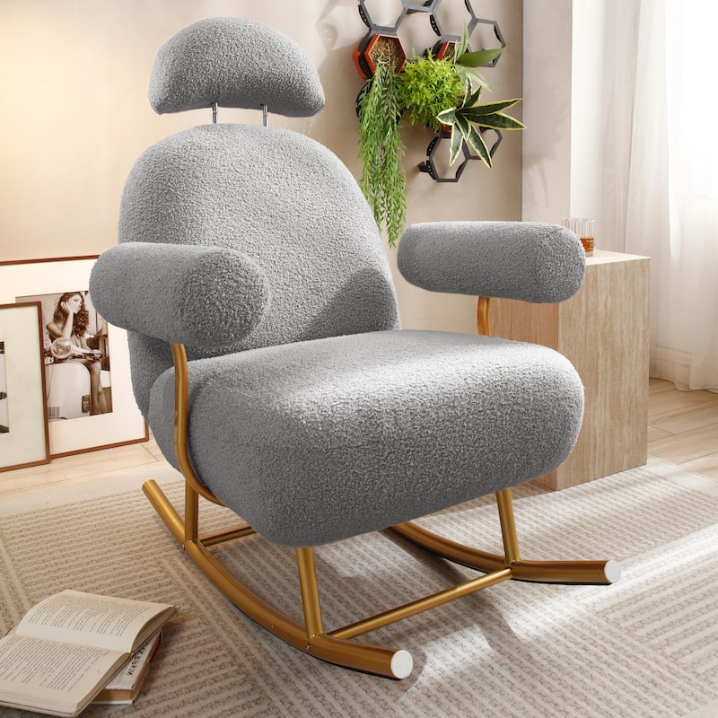 Modern Sherpa Fabric Nursery Rocking Chair - Grey
