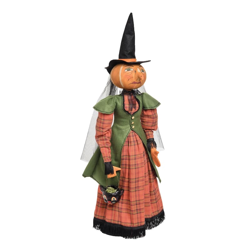 Ophelia Pumpkin Witch on Stand Joe Spencer Gathered Traditions Art Doll - Orange - 9" x 7" x 35"