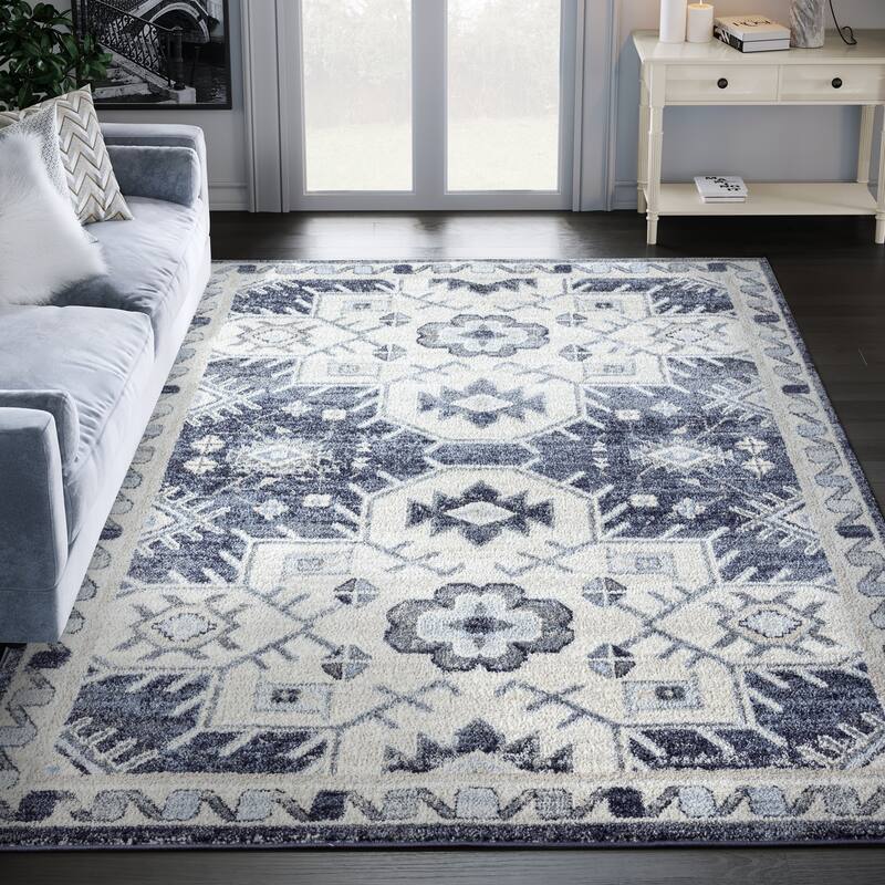 Abani Cruz Geometric Navy Indoor Area Rug - 4' x 6' - Blue