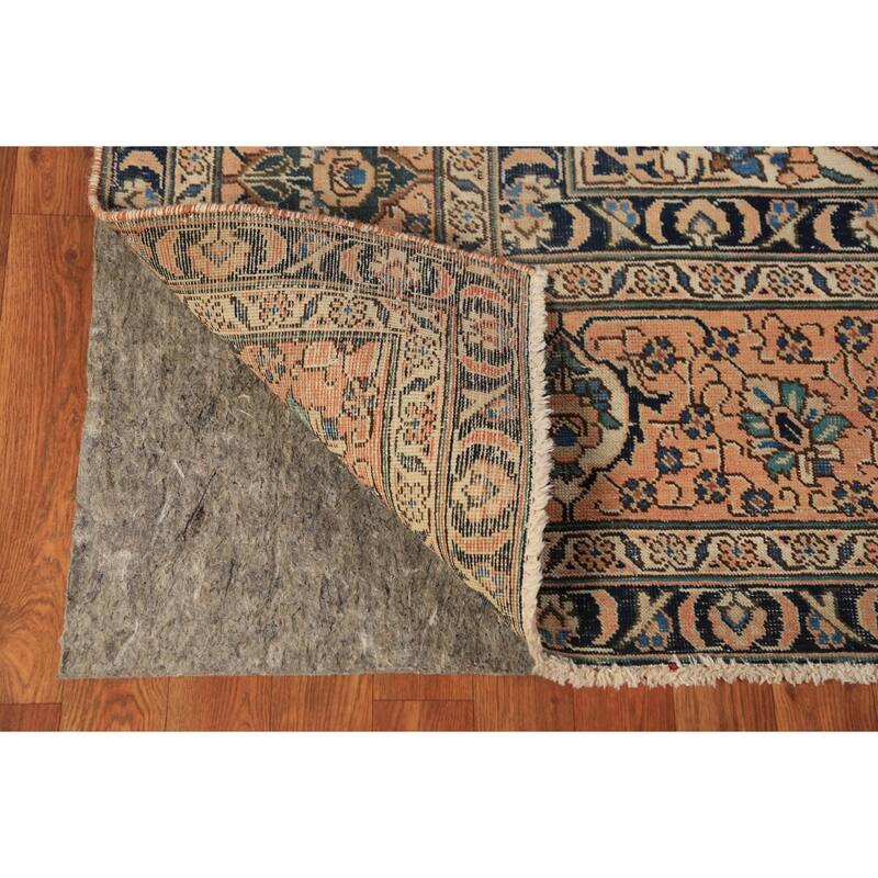 Orange Geometric Tabriz Persian Vintage Rug Handmade Wool Carpet - 7'7" x 11'5"