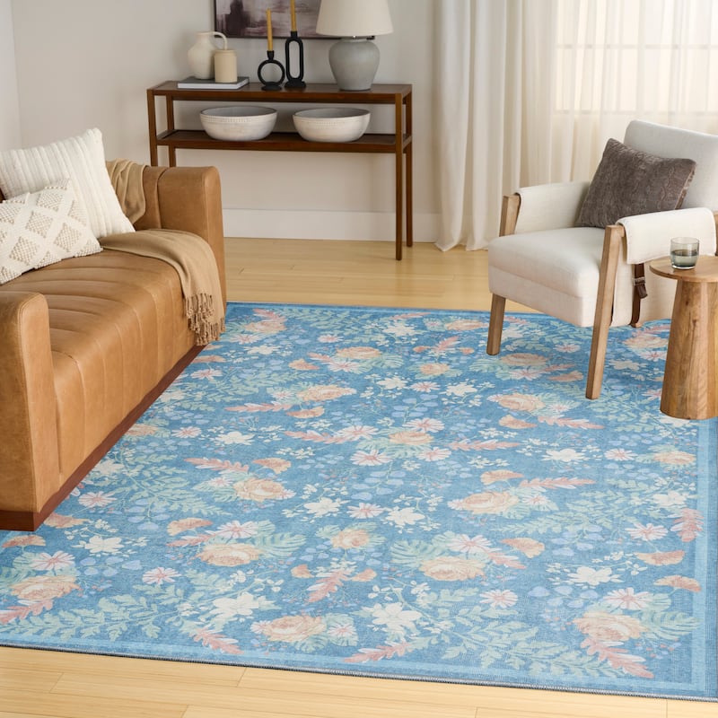 Nourison Botanical Washables Indoor only Floral Patterned Area Rug - Blue/Multicolor - 5' x 7'